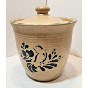 Vtg Pfaltzgraff Stoneware Folk Art Canister 2 QT 508 USA Beige with Blue Birds
